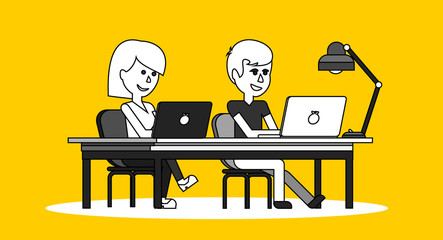 People Work in Office Design Flat