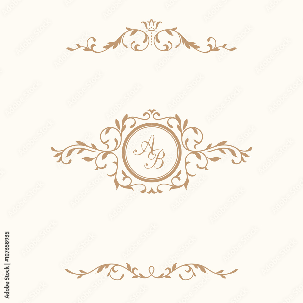 Wall mural vintage monogram template