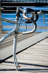 Broken and abandoned bicycle in the city 