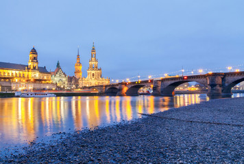 Dresden. The building of the Hofkirche at night.