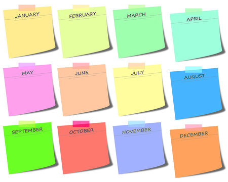 colorful post it with months - calendar icon illustration