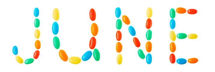 June lettering made of multicolored candies