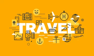 Foto op Plexiglas Thin line flat design banner for TRAVEL web page, holiday trip planning, travel destination, tour organization. Vector illustration concept of word TRAVEL for website and mobile website banners. © PureSolution