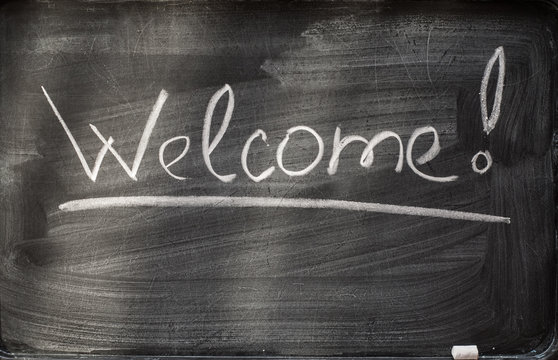 welcome on blackboard and chalks.