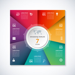 Vector infographic square template. Banner with 7 steps, stages, options, parts