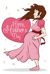 Beauty Pregnant Woman with Greeting Message for Mother's Day, Vector Illustration