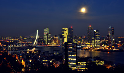 Rotterdam cityscape in the evening, Netherlands