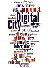 Obraz premium Digital City, word cloud concept 6