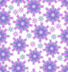 Blue and pink grabbed stars on white background, seamless flower vector background, beautiful floral ornament