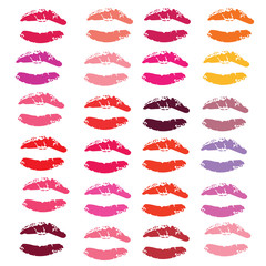Collection of lipsticks print of mouth in 24 colors