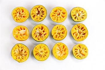 half orange peel to arranged on a white background