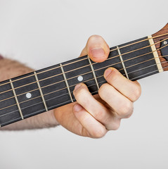 detail of fingers and hand of guitar player