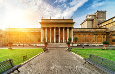 Belvedere courtyard and palace in Vatican City, Rome, Italy. Sunny view.
