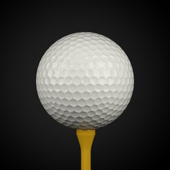 Golf ball, tee on black background. Clipping path.