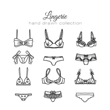 Underwear for Women - Cute Underpants, Vector Elements in Doodle Style with  Black Outline Stock Vector - Illustration of figure, black: 192780082