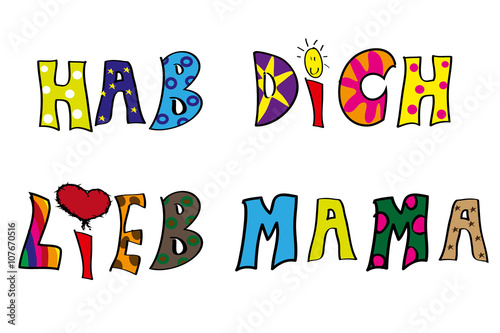 "Hab dich lieb Mama Kinderzeichnung zum Muttertag Vektor" Stockfotos