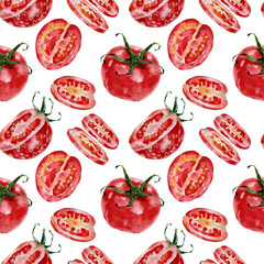 Seamless pattern with tomatoes. Watercolor 
illustration.