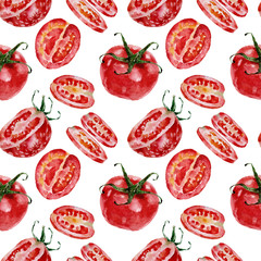 Seamless pattern with tomatoes. Watercolor 
illustration.