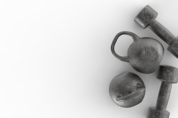 Fototapeta premium workout concept with kettle bells and dumbbells 