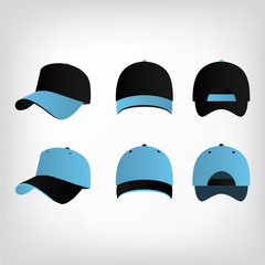 Baby blue and black baseball cap vector set