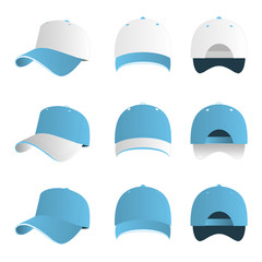 Baby blue and white baseball cap vector set