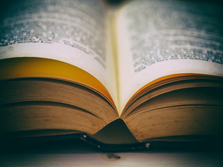 Open book on a wooden table