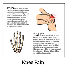 Pain in the knee, about the legs and knee joint diseases, bone disease, girl holding hands knee, colored sketch illustration drawn by hand, infographics about bodily diseases of people, bone