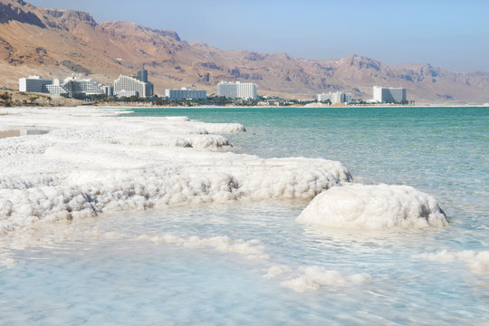 deposits of mineral salts, Dead Sea, Israel