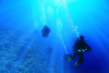 Fototapeta na wymiar group of divers underwater on a coral reef
