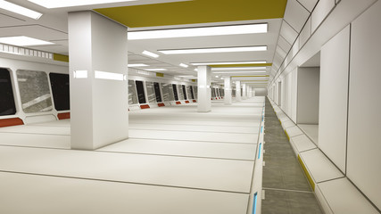 3d render. Futuristic spaceship interior © Miguel Aguirre