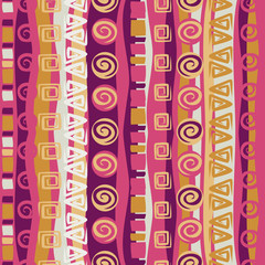 Boho ethnic seamless pattern with tribal elements. Striped vintage ornament.