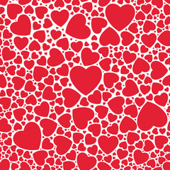 Seamless stylish red pattern with hearts. Vector illustration.