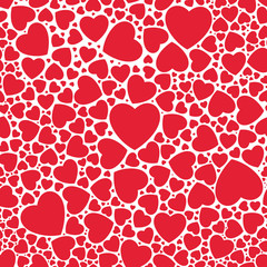 Seamless stylish red pattern with hearts. Vector illustration.