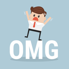 Businessman stand on oh my god! text. vector