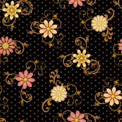 Vector seamless floral pattern in retro style.