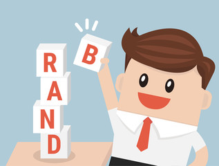 Businessman is building Brand cubic box puzzle, vector