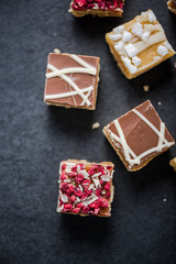 Brownie bites with chocolate and cranberry