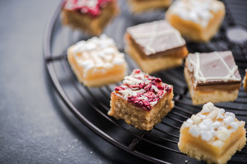 Oat brownie bites on cooling tray