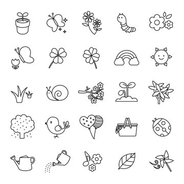 Spring outlines vector icons