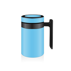 Vector baby blue thermo mug, travel mug, thermos isolated on white background