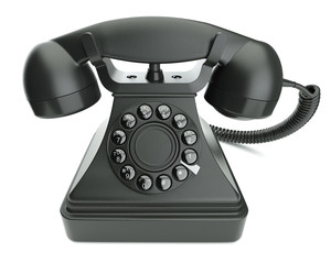 Black retro phone isolated on white background 3d