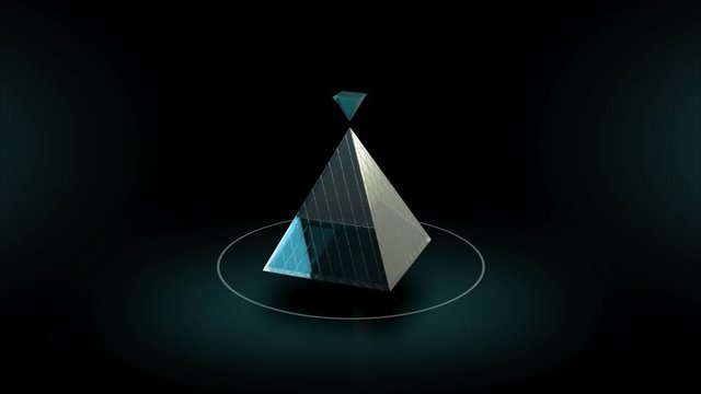 Rotate of abstract glass pyramid on dark background 3d animation