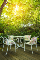 vintage table and chair in the nature environment