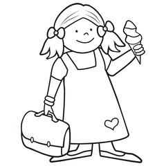 girl and schoobag, coloring book