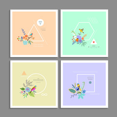 Fototapeta na wymiar Collection of trendy creative cards. Stylish decor with flowers
