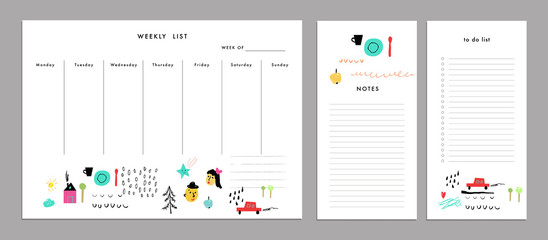 Fototapeta na wymiar Weekly Planner Template. Organizer and Schedule with Notes and To Do list