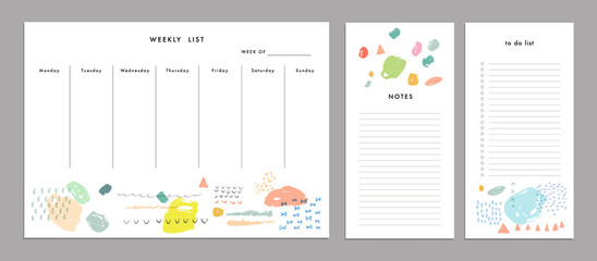 Weekly Planner Template. Organizer and Schedule with Notes and To Do list