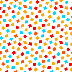 Colorful red orange yellow blue square shape geometric seamless pattern, vector