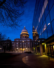 Deep blue sky and lights on capital building at night