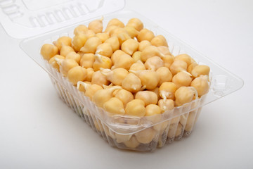 Chickpeas in a plastic box